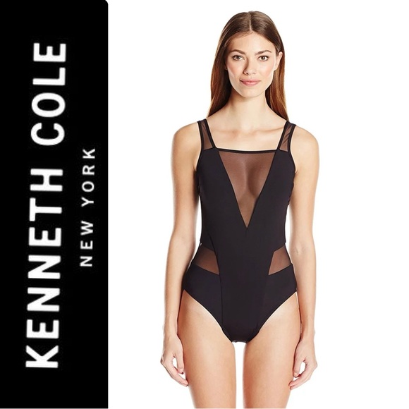 Kenneth Cole New York V-Neck Mesh One-Piece Swimsuit. Size Small - Picture 1 of 11